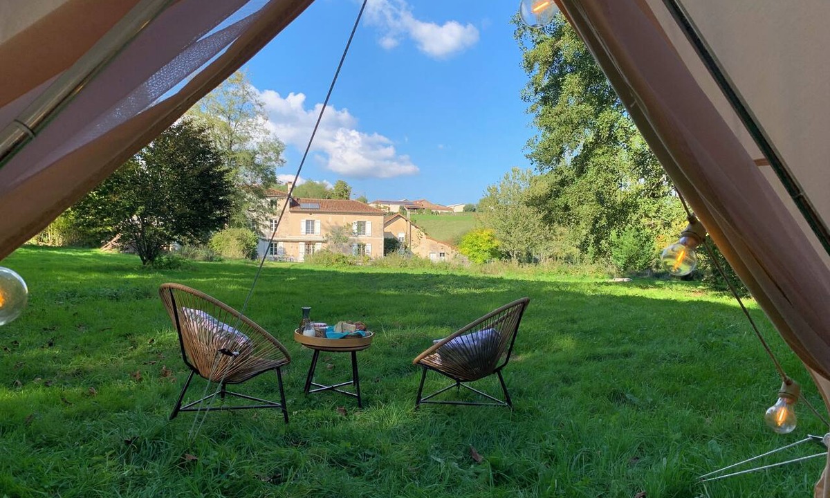 Le Vigeant RV Rental | A Comfortable Nature Getaway at Moulin de Saza: Glamping Tent with a Pool