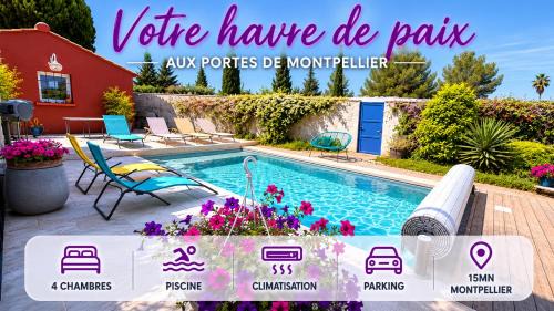 Laverune Villa | Villa Familiale, Montpellier, Piscine, Parking, 15min Plages