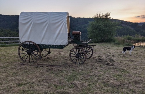 Lafarre RV Rental | Glamping “La Calèche Western” in Lafarre – Authentic Adventure in Nature