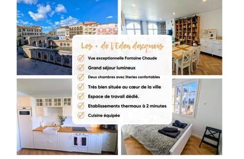 Dax Apartment | T3 61m2, Hypercentre, vue Fontaine Chaude, bureau