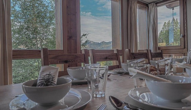 14 person detached chalet directly on the piste with stunning views and sauna