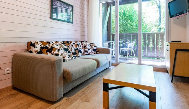 Flat balcony overlooking the countryside, close to shops