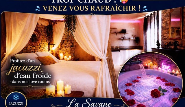 La suite Safari jusqu'à 4 personnes, Spa XXL, day use, 5 min centre ville, cinéma, cascade et lit sous les arbres